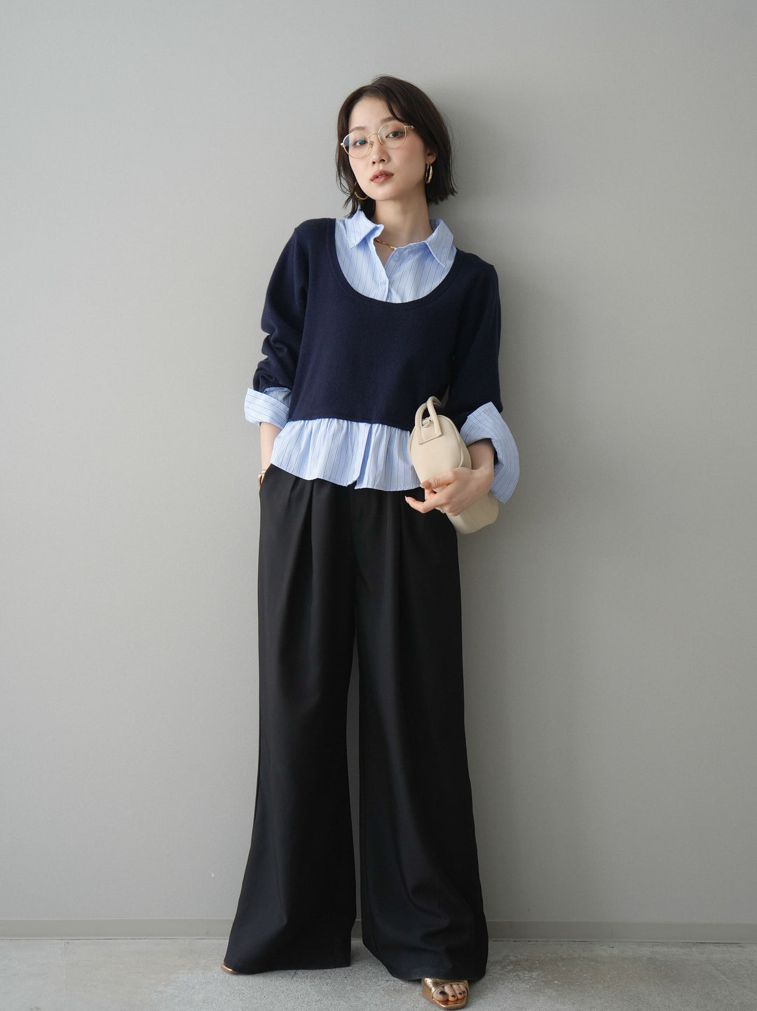 [予約]ベルト付キーホルダーモチーフワイドパンツ/black