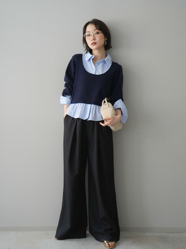 [予約]ベルト付キーホルダーモチーフワイドパンツ/black