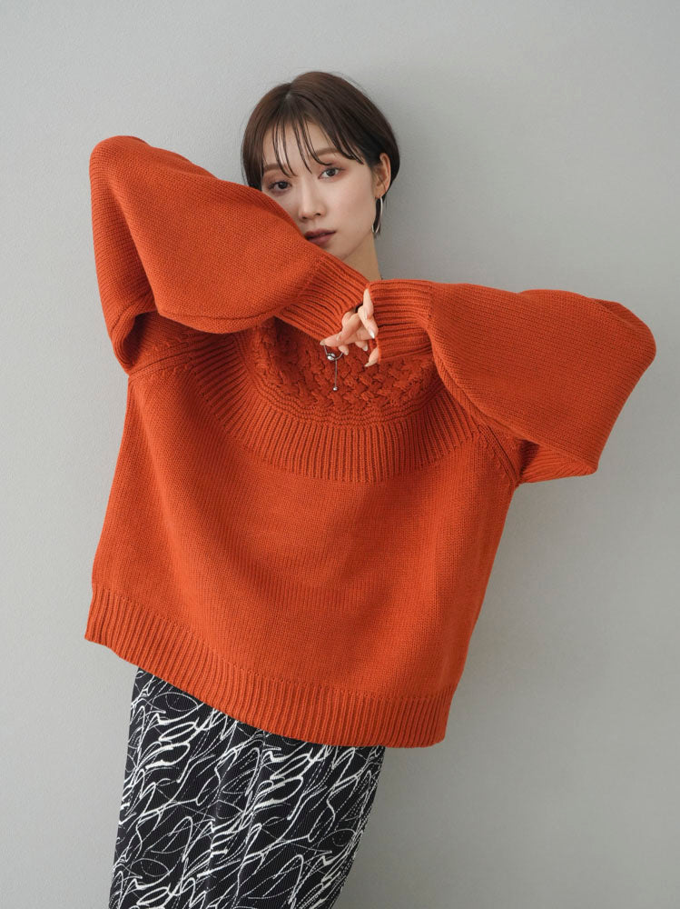 [Pre-order] Cable-switched knit pullover/orange