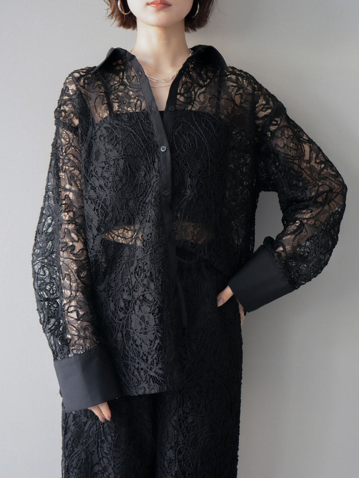 [SET]シアーコードレースオーバーシャツ+シアーコードレースイージーパンツ(2set)