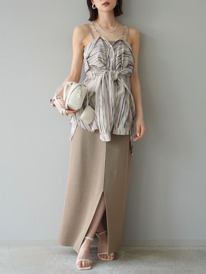 [予約]レーヨンポリIラインニットスカート/ベージュ