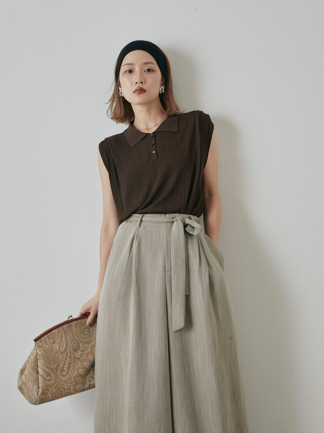 [予約]ランダムリブポロニットベスト/ブラウン