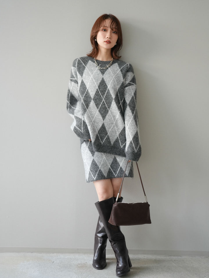 [SET]アーガイル柄ニットプルオーバー＆ミニスカート