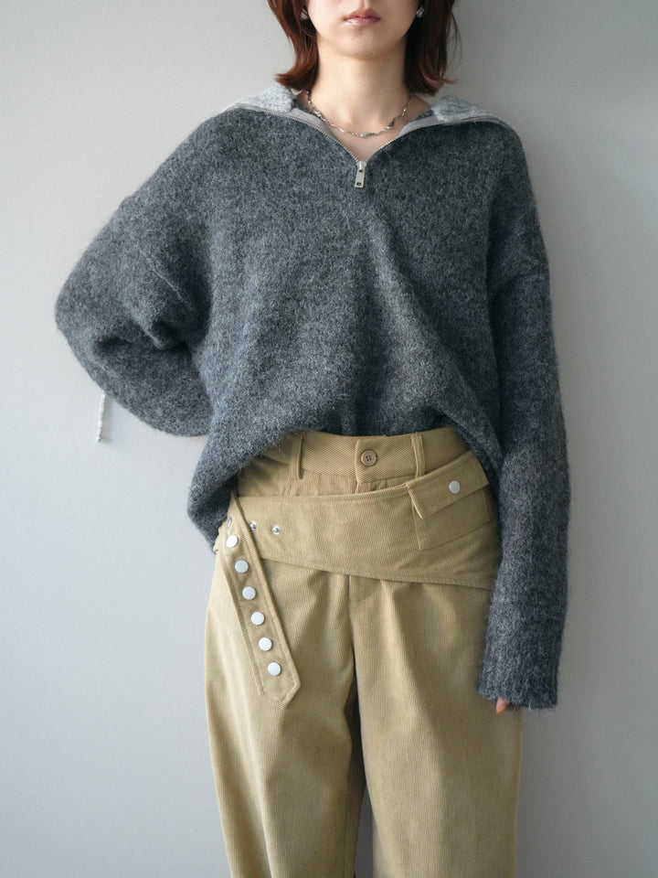 [予約]バイカラージップニットプルオーバー/charcoal