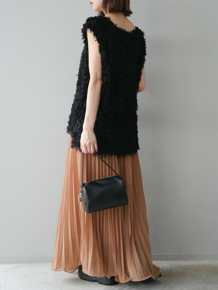 [予約]シフォンプリーツパイピングスカート/キャメル