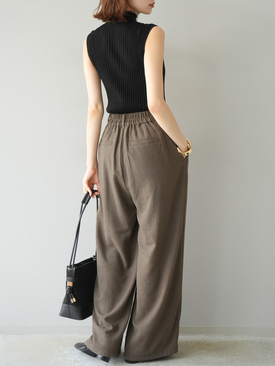 [予約]ネップワイドパンツ/ブラウン