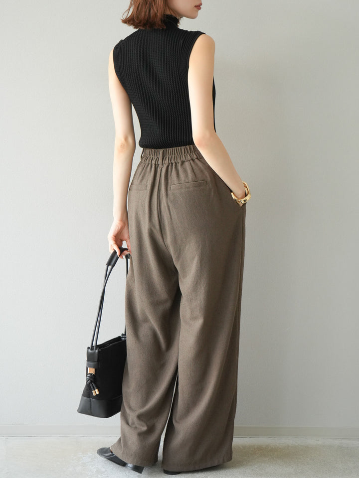 [予約]ネップワイドパンツ/ブラウン