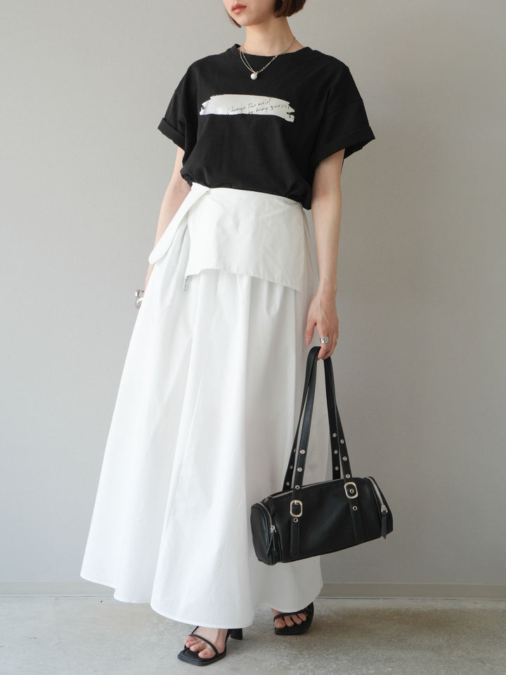 [予約]レイヤードジップデザインブロードフレアスカート/ホワイト