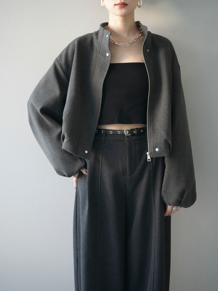 [予約]タックデザインジップブルゾン/charcoal