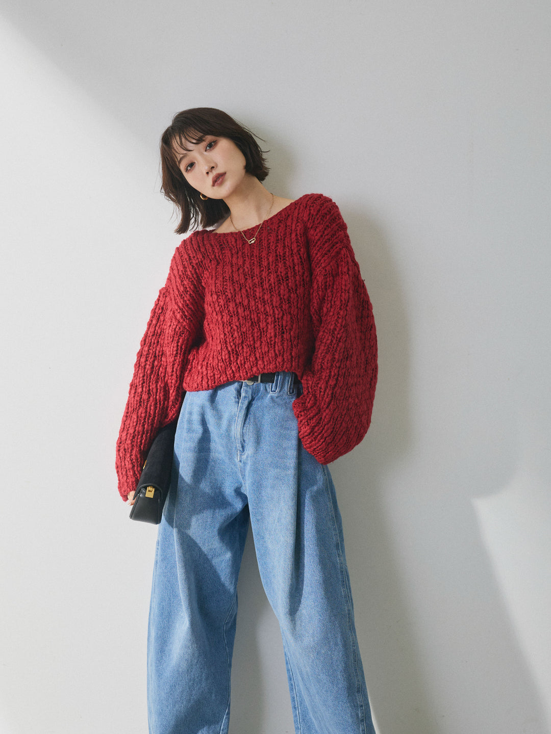 [予約]クロップドチャンキースラブニットプルオーバー/red