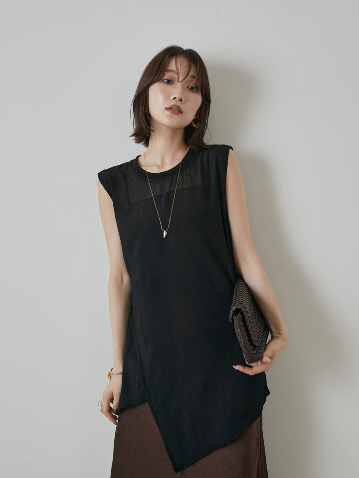 [予約]シアーワッシャーアシンメトリープルオーバー/ブラック