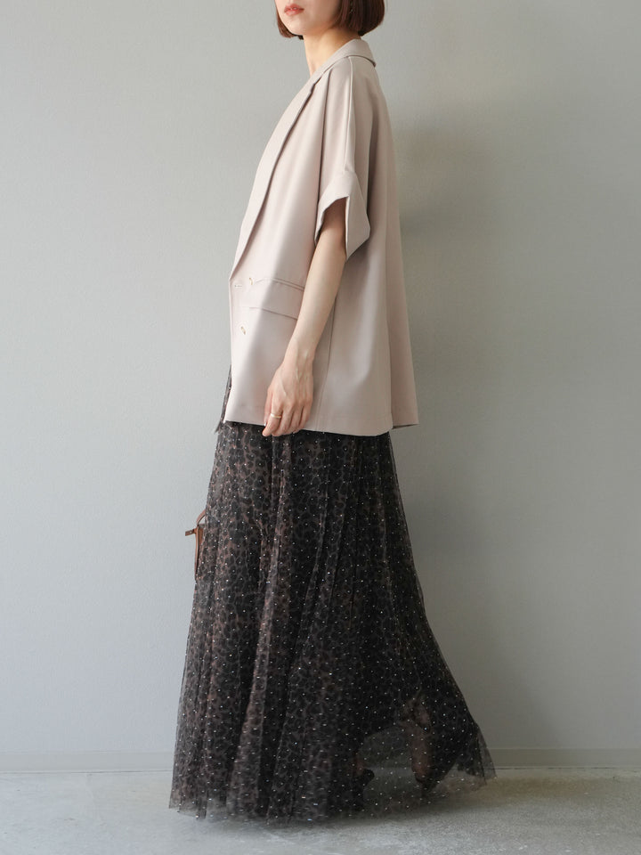 [5] 豹紋薄紗層疊百褶裙/摩卡色