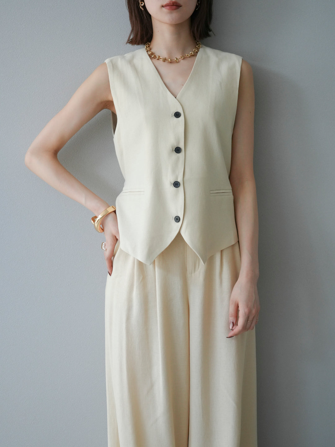 [SET]Vネックジレ＆ワイドパンツSET UP(2set)