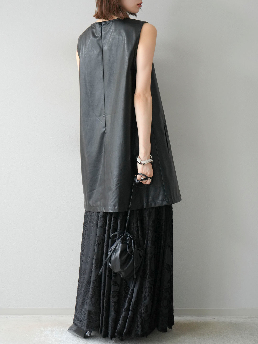 [予約]アンティーク柄フロッキーマキシスカート/ブラック