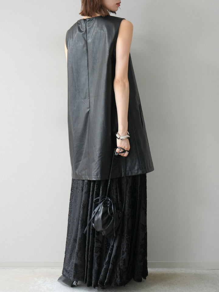 [予約]アンティーク柄フロッキーマキシスカート/ブラック