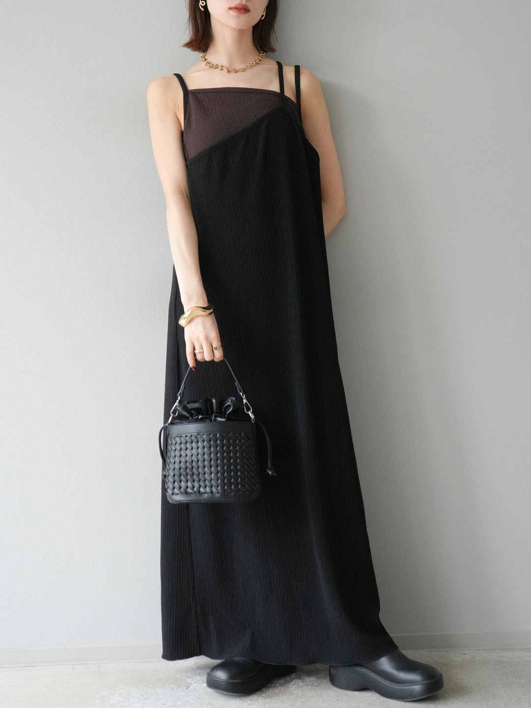 [予約]バイカラーレイヤードキャミワンピース/ブラック