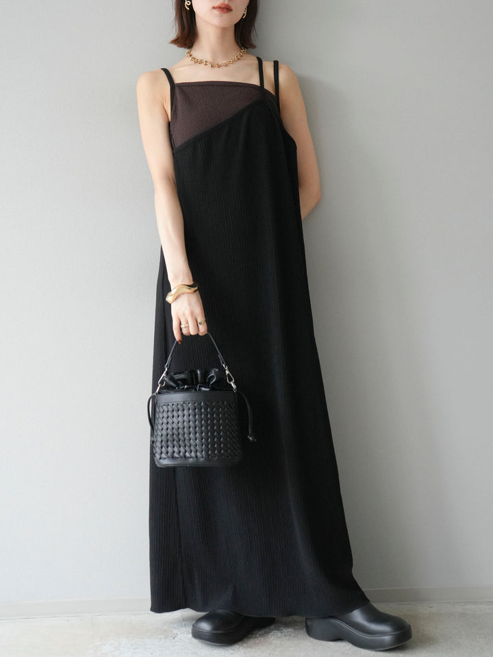 [予約]バイカラーレイヤードキャミワンピース/ブラック