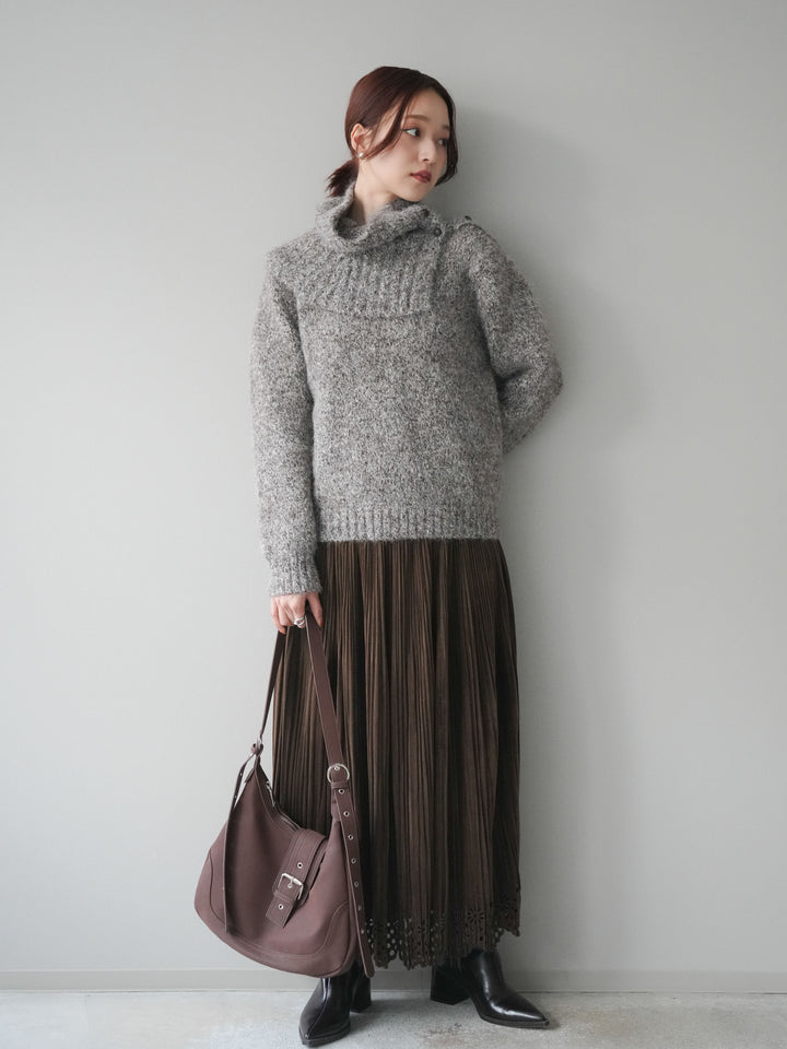 [予約]パンチングデザインスエードプリーツスカート/brown