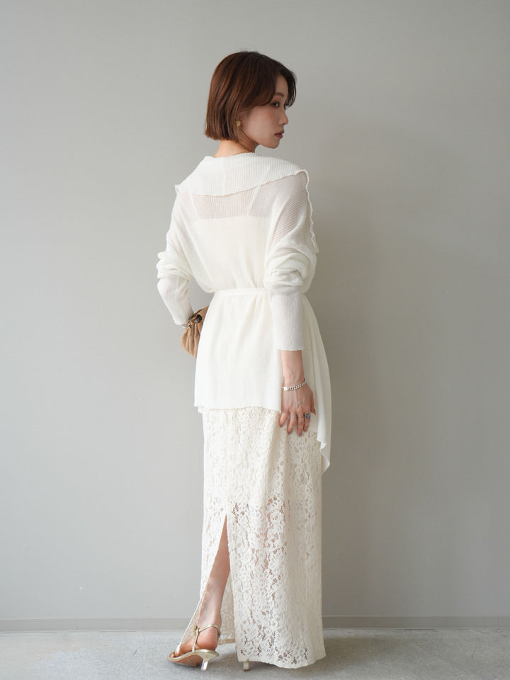 [SET]ドレープリブニットガウン+フルレースキャミ＆IラインスカートSET UP(2set)
