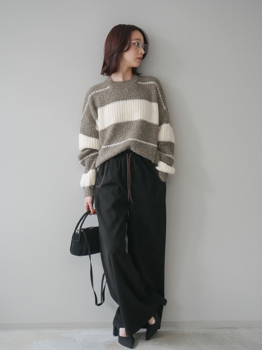 [予約]配色パイピングイージーパンツ/black