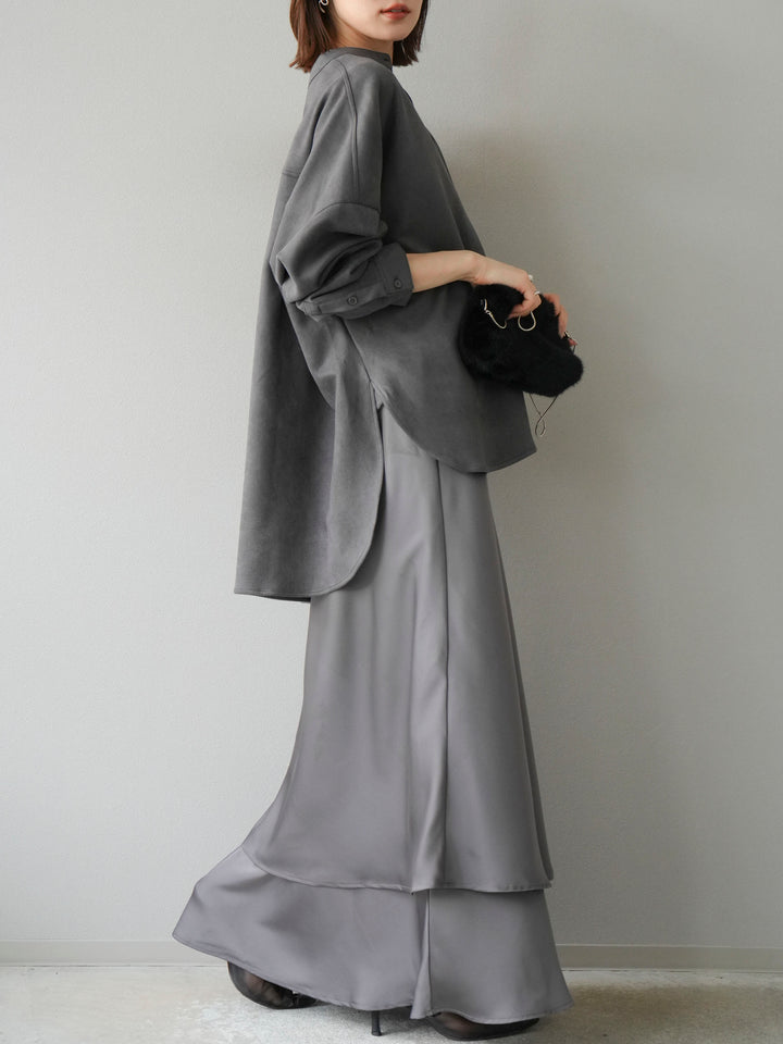 [予約]サテンフリルスカート/グレー