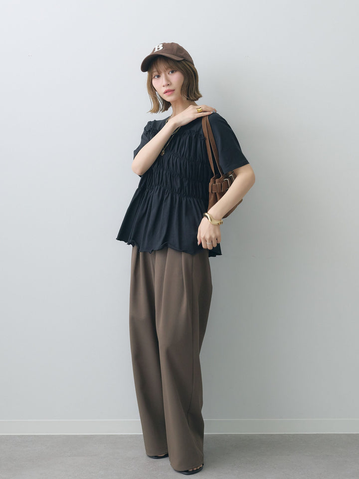 [SET]クールタッチシャーリングTEE+クレープデシンタックワイドパンツ(2set)