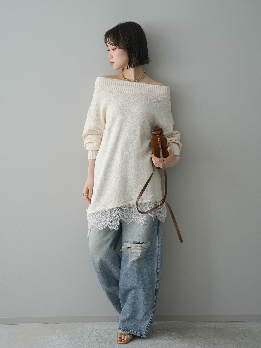 [予約]ダメージデニムセミワイドパンツ/lightblue