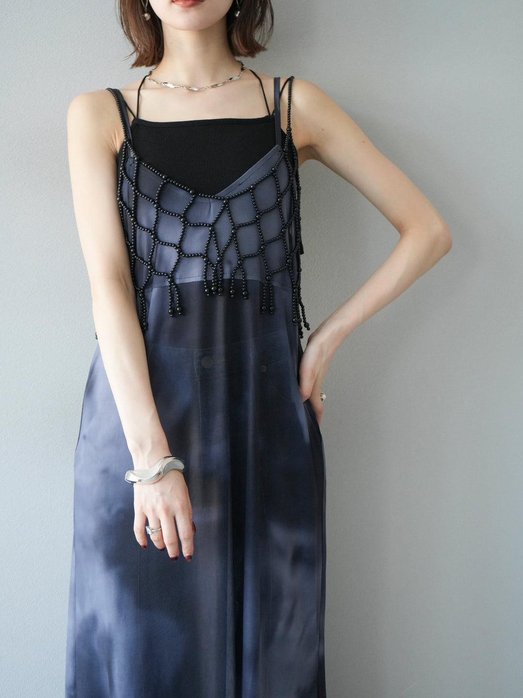 [予約タイダイ柄シアーキャミワンピース/モノトーン