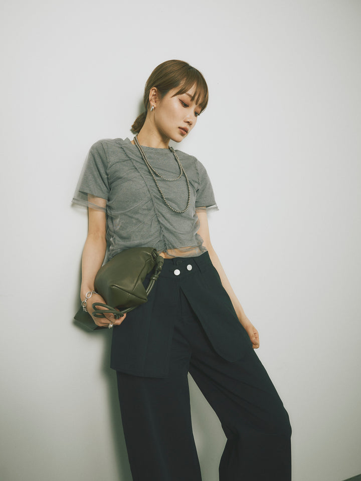 [予約]シャーリングチュールレイヤードTシャツ/グレー