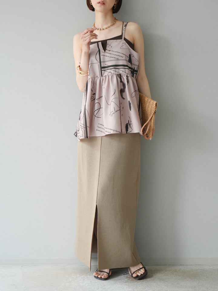 [予約]レーヨンポリIラインニットスカート/ベージュ