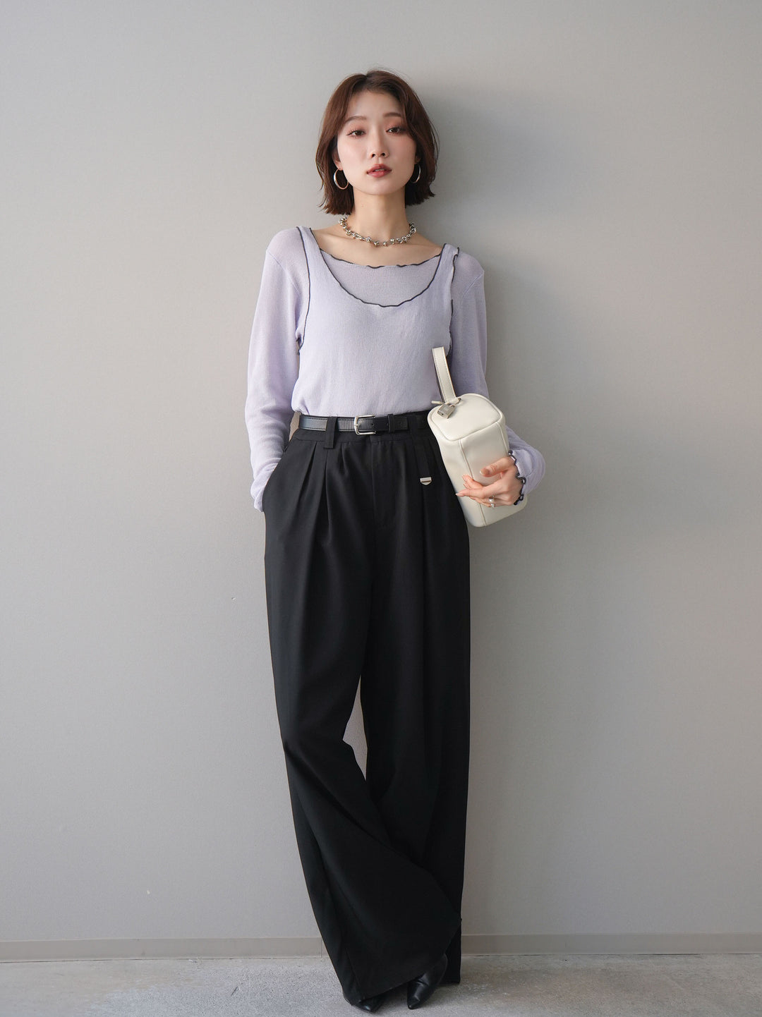 [予約]ベルト付キーホルダーモチーフワイドパンツ/black