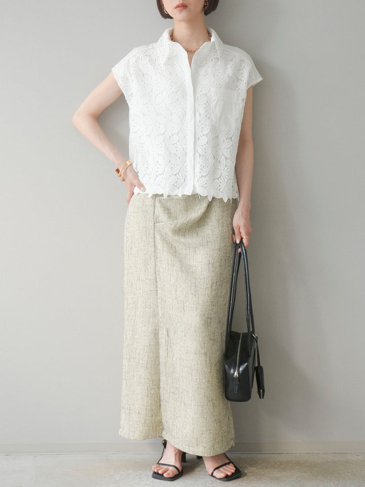 [予約]サマーツイードタックサイドスリットスカート/ベージュ