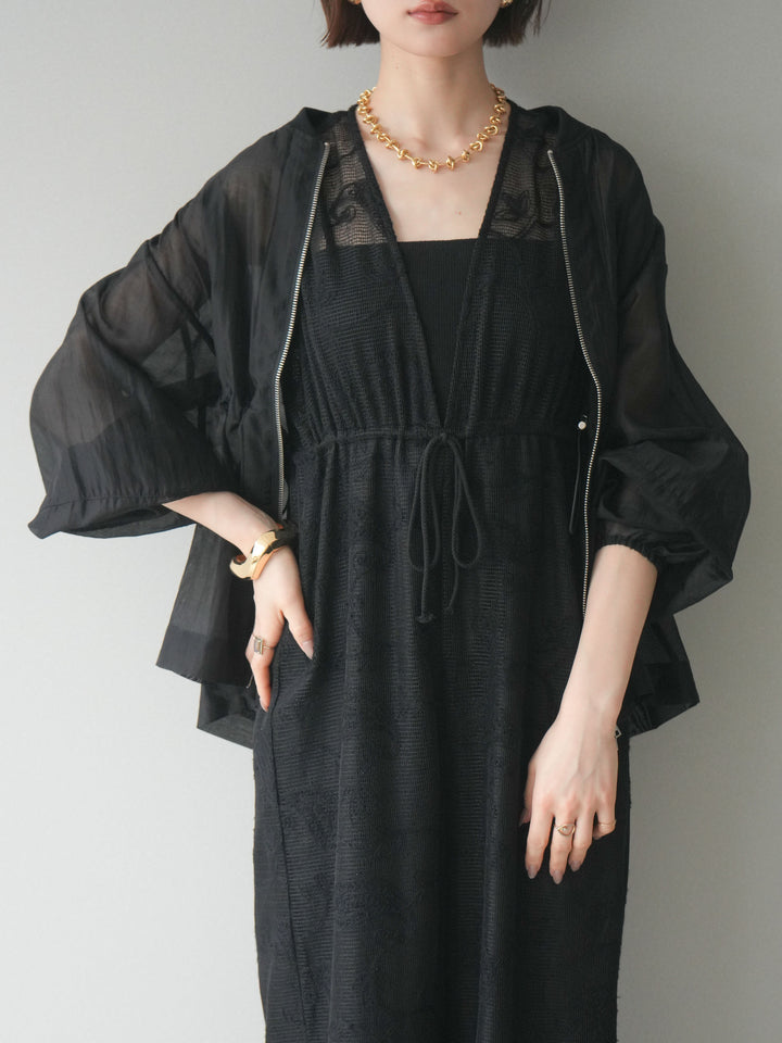 [SET]レース刺繍サロペット+ドロストシアーブルゾン(2set)