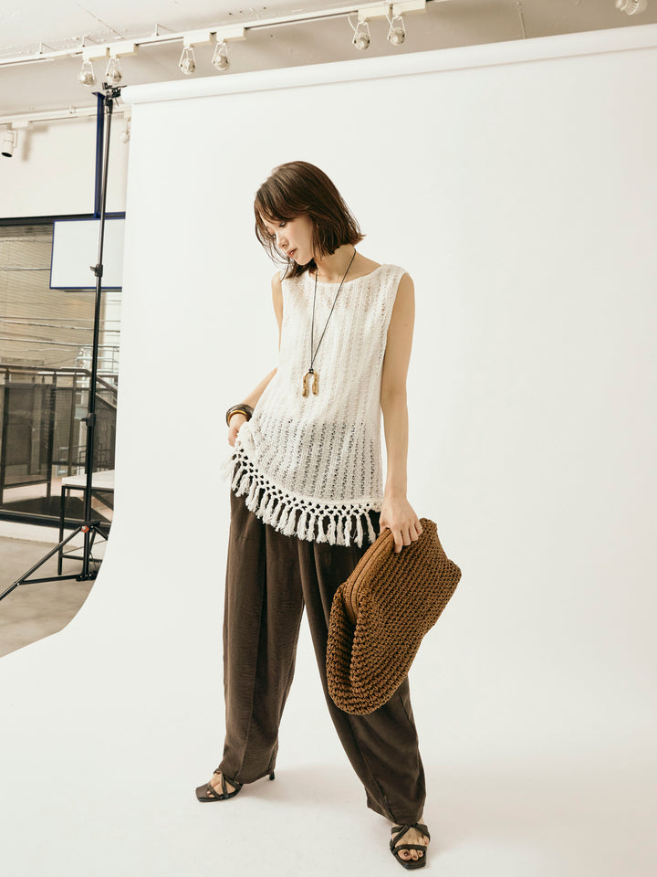 [予約]リネンライクベイカーバルーンパンツ/ブラウン