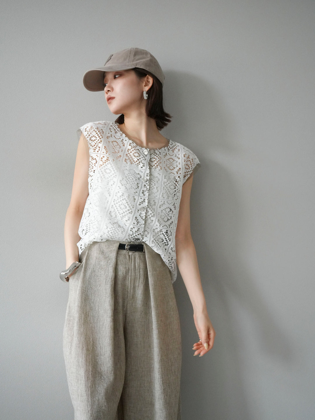 [予約]ブロックレースベスト/オフホワイト