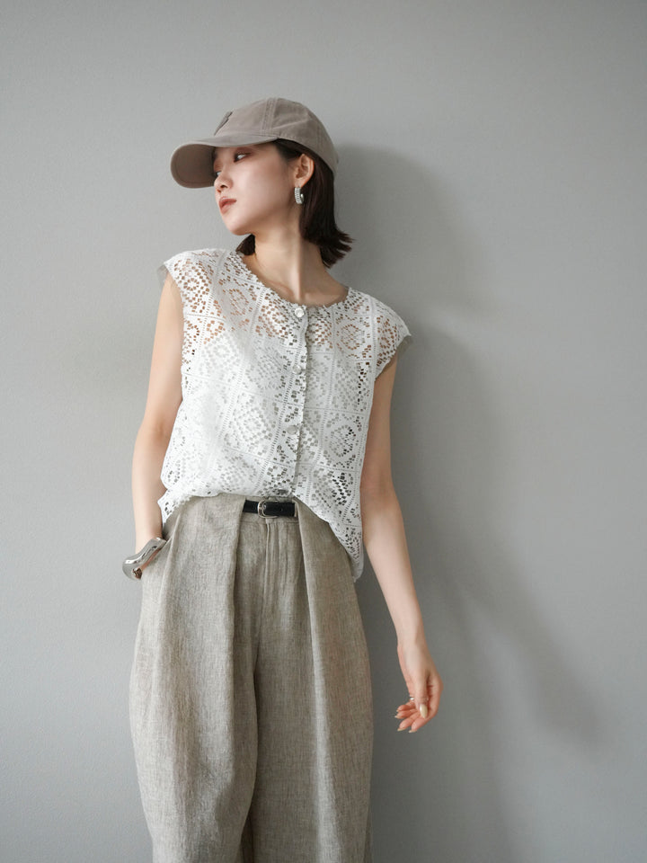 [予約]ブロックレースベスト/オフホワイト