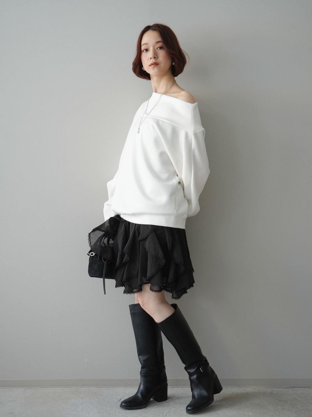 [予約]ラッフルレースミニスカート/black