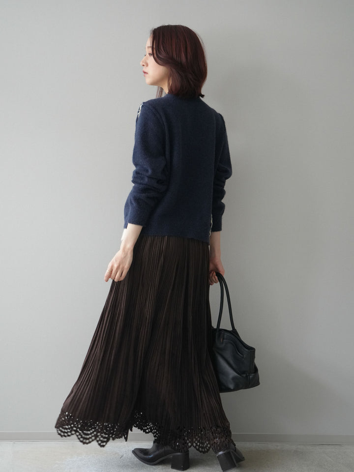 [予約]パンチングデザインスエードプリーツスカート/darkbrown