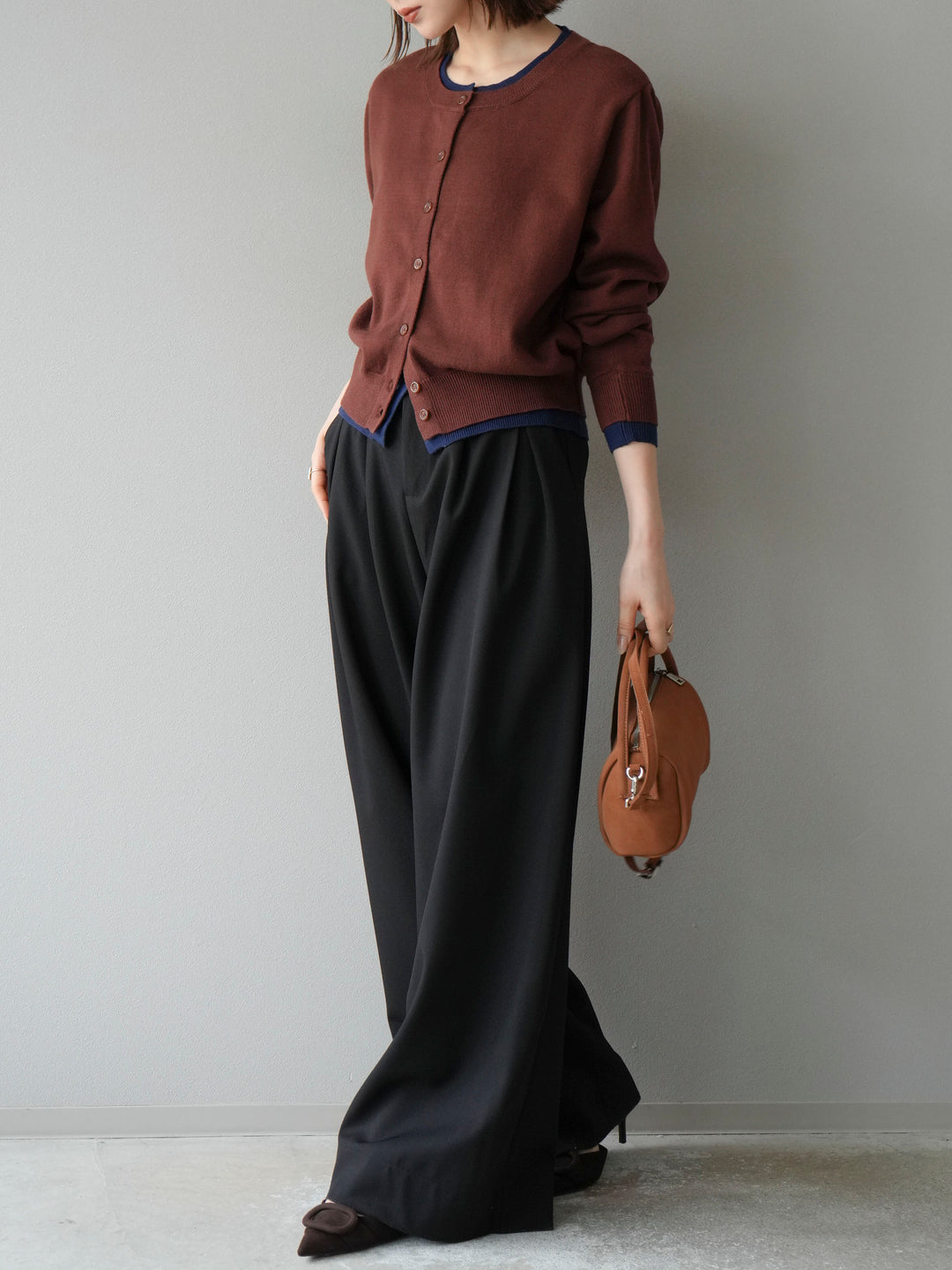 【SET】同色系疊穿開襟衫+雙褶寬褲（2件組）