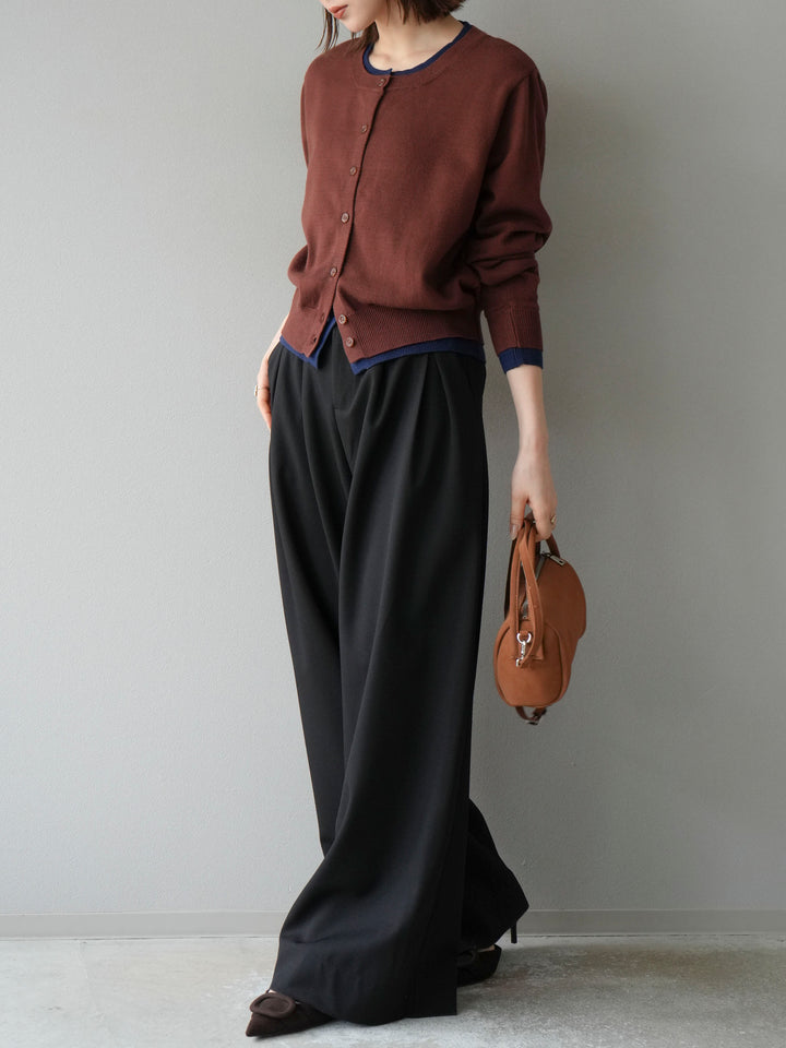【SET】同色系疊穿開襟衫+雙褶寬褲（2件組）