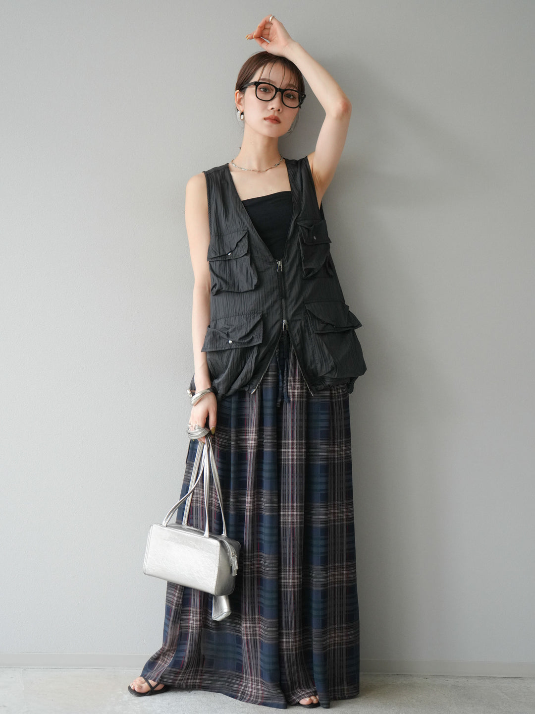 [SET] 透視格紋寬鬆褲 + 透視格紋寬鬆褲 (2set)