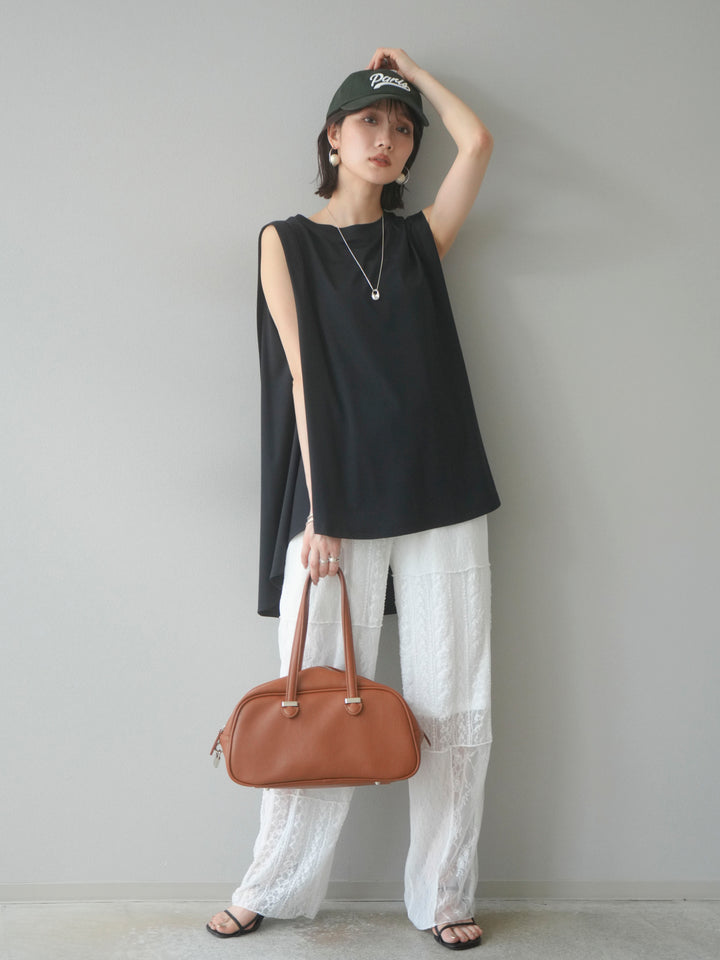 [予約]パッチワークレースワイドパンツ/ホワイト