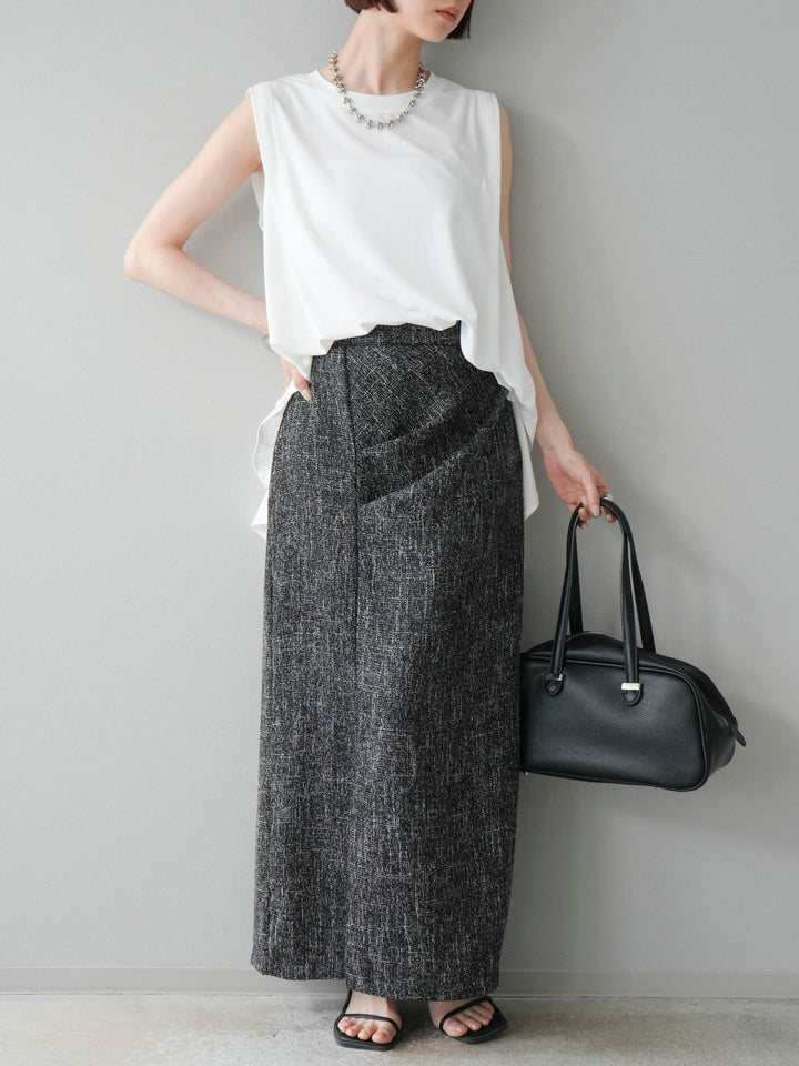 [予約]サマーツイードタックサイドスリットスカート/ブラックホワイト