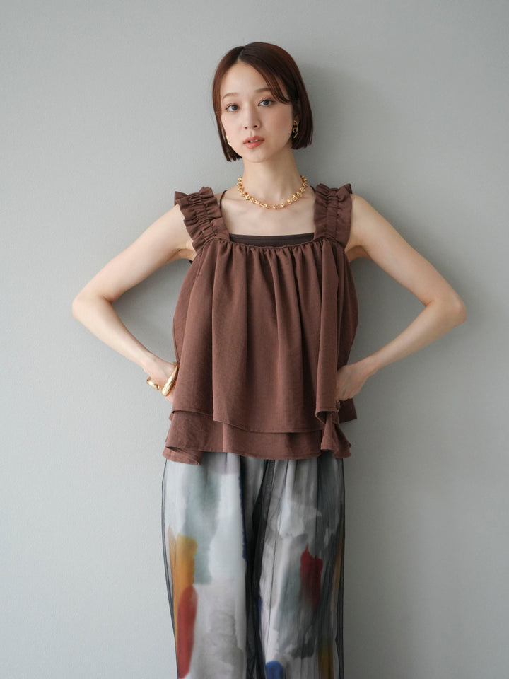 [SET]ギャザーショルダーフレアタンクトップ+ギャザーショルダーフレアタンクトップ(2set)