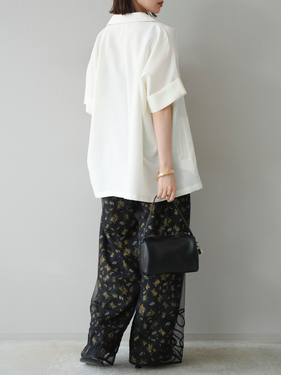 [SET]リネンライクハーフテーラードジャケット+コード刺繍チュールレイヤードパンツ(2set)