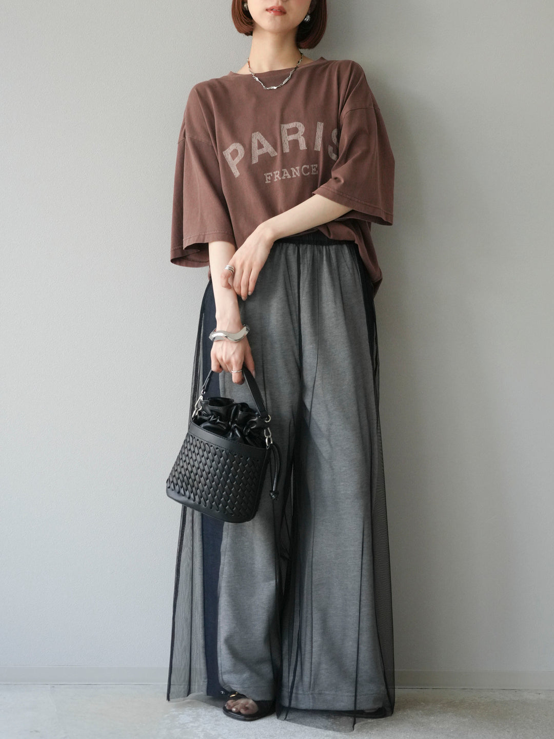 [予約]チュールワイドパンツ/ブラック