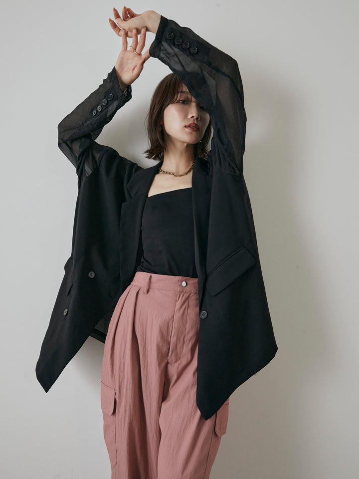 【預購】透視剪裁西裝外套/黑色