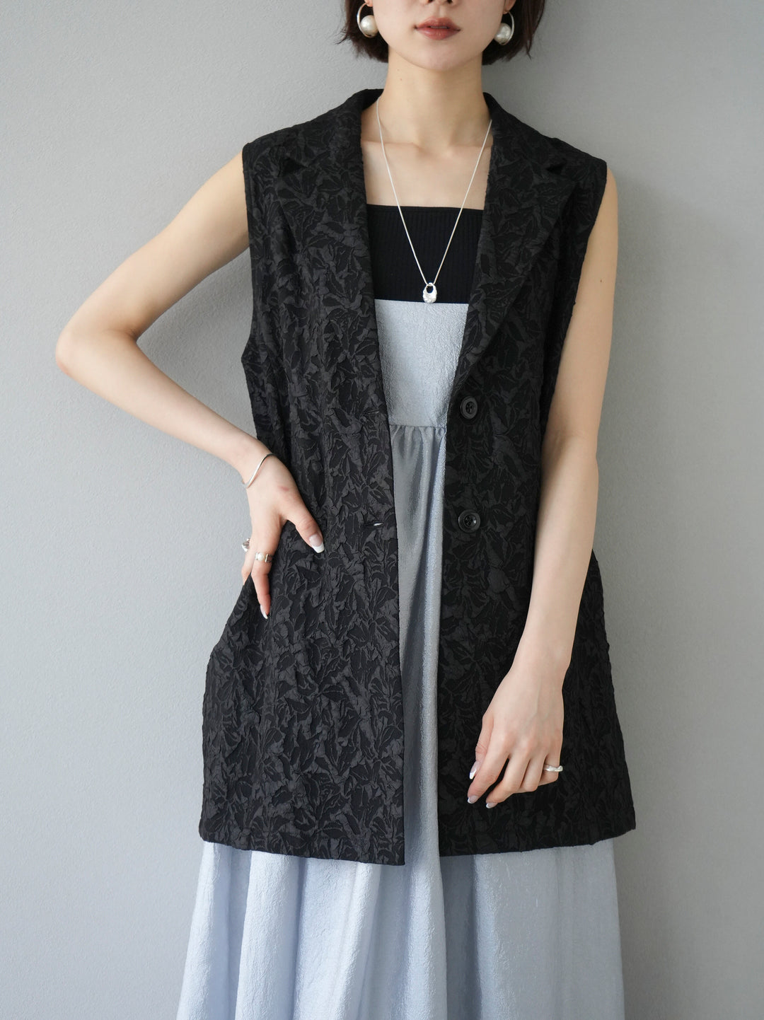 [Pre-order] Puffy jacquard tailored gilet/black