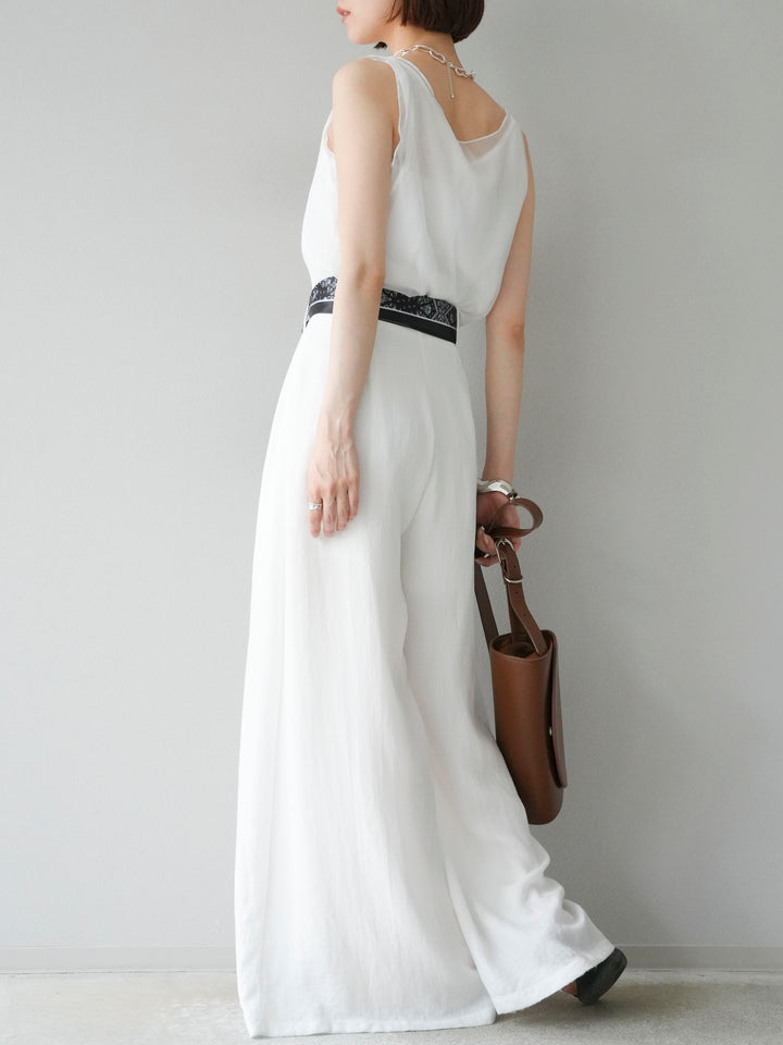 [予約]スカーフベルト付3タックワイドパンツ/オフ