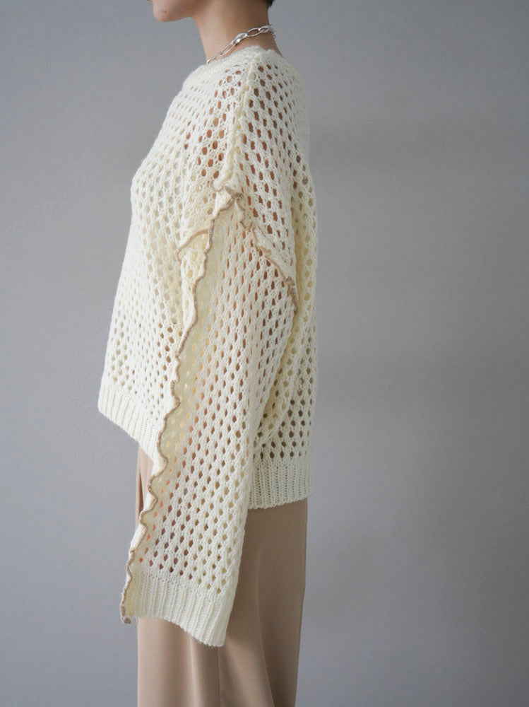 [Pre-order] Color-matched stitch openwork knit pullover/ivory